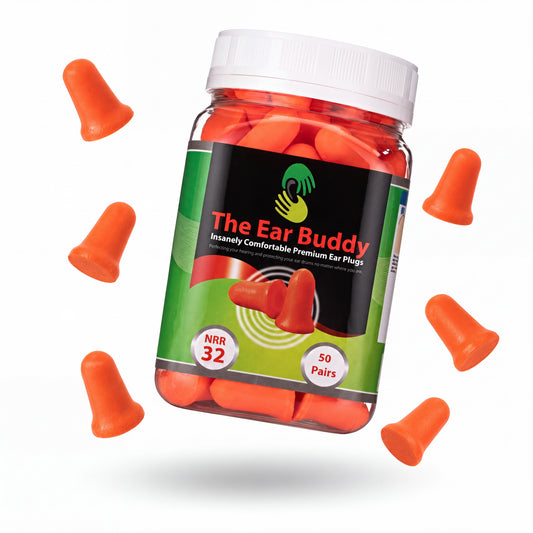 The Ear Buddy Premium Soft Foam Ear Plugs, Noise Cancelling Earplugs for Sleeping, Hearing Protection for Concerts, Work, Shooting & Travel, Noise Reduction Rating 32 Decibels, 50 Pairs